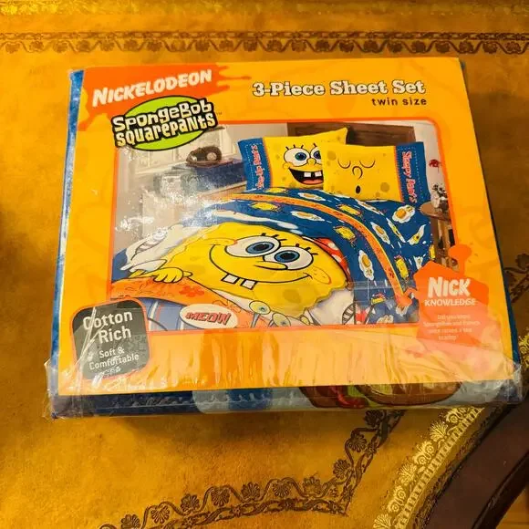 SpongeBob SquarePants NEW Sealed Twin 3 piece Sheet Set 2004 Cotton Rich SOLD - Picture 1 of 6